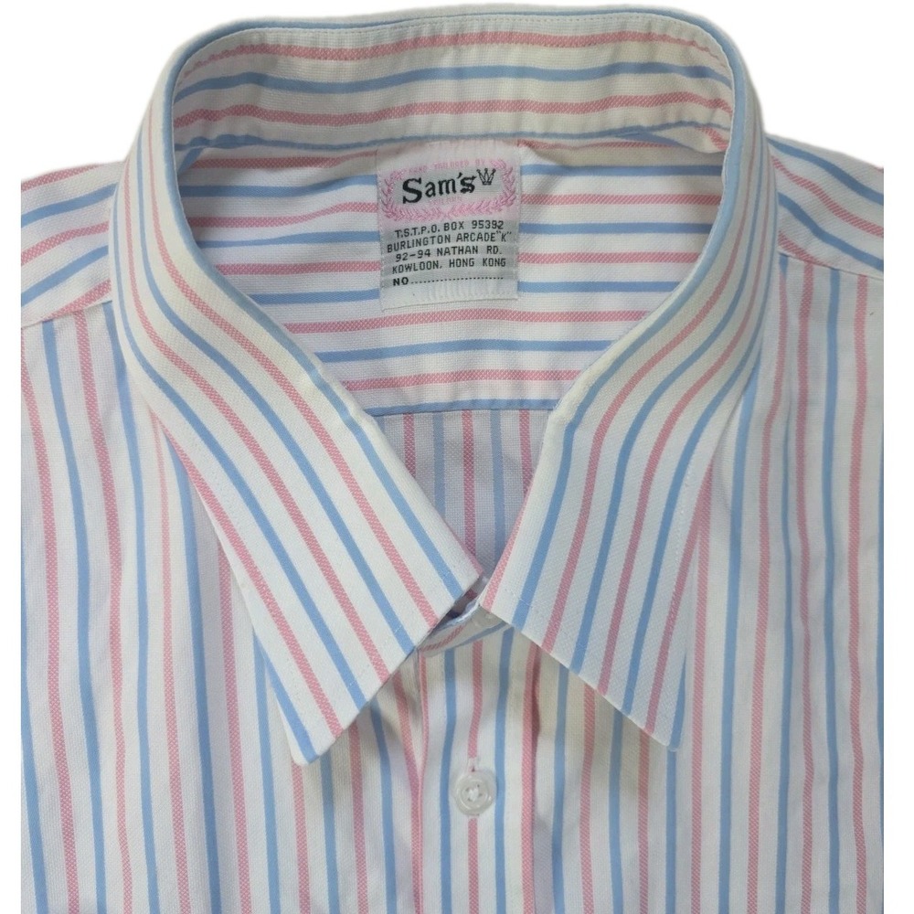 VINTAGE Sam's Tailor Hong Kong Bespoke Dress Shirt Striped Big & Tall 3XL 4XL...